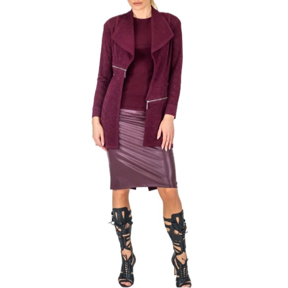 Eva Varro • Barcelona Pebble Textured Knit Long Sleeve Jacket Burgundy Size XL